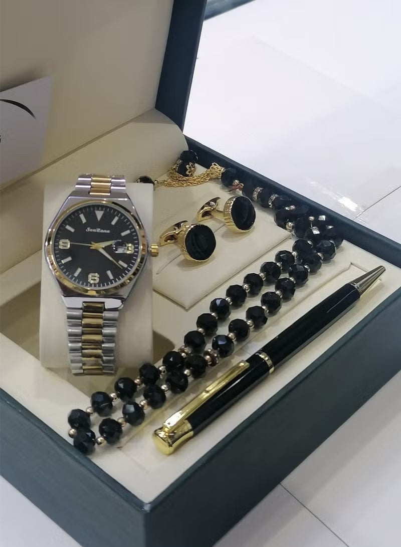 ريفولي طقم رجالي من الستانلس ستيل مكون من ساعة وسبحة وقلم وازرار اكمام القمصان - Image 2